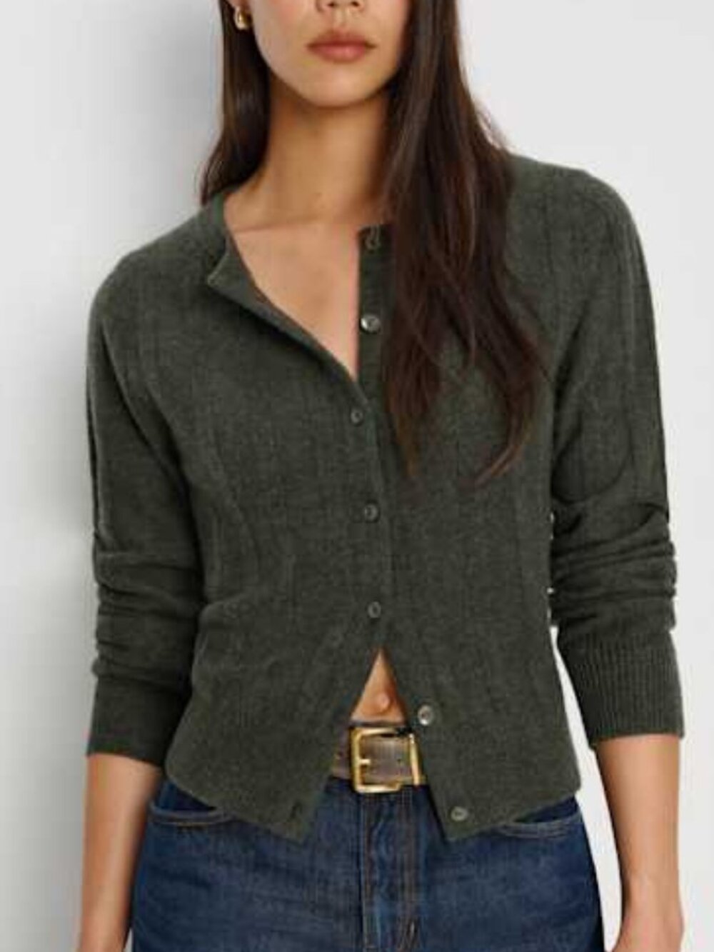 Reformation Hannah Crew Cardigan in Thyme, Size Medium